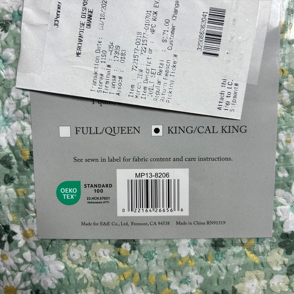 NEW Madison Park Floral Quilt Set – King/Cal King (Green & White Daisy Print) - Picture 3 of 5